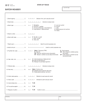 Texas Batch Header Form