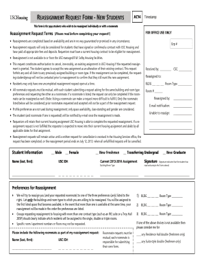 USC Housing Reassignment Request Form