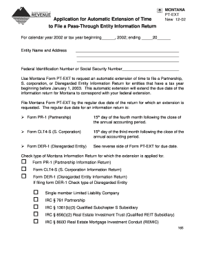 Montana Pass-Through Entity Information Return Extension
