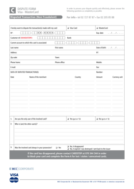 Visa MasterCard Dispute Form