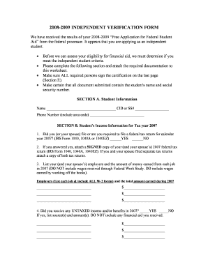 2008-2009 Independent Verification Form