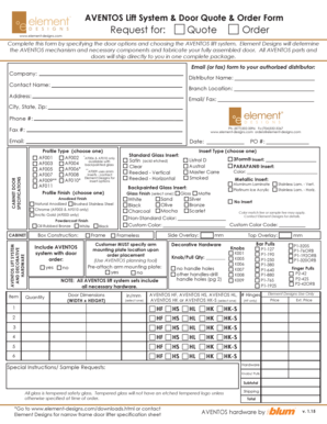Aventos Lift System Door Quote Order Form