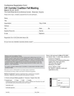 Conference Registration Form I-81 Corridor Coalition Fall Meeting - cpe vt