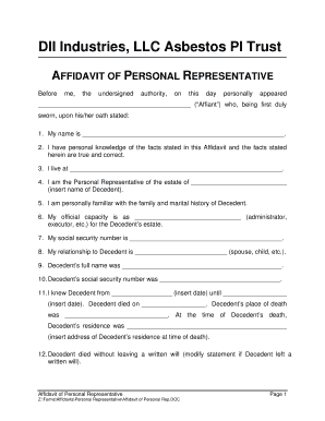 Affidavit of Personal Representative
