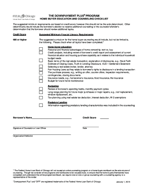 Downpayment Plus Home Buyer Education Checklist