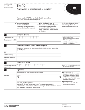 UK Secretary Termination Form TM02
