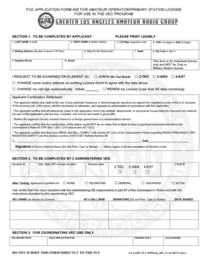 FCC Application Form 605 for Amateur Operator License
