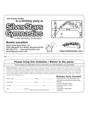 Gymnastics Birthday Party Waiver