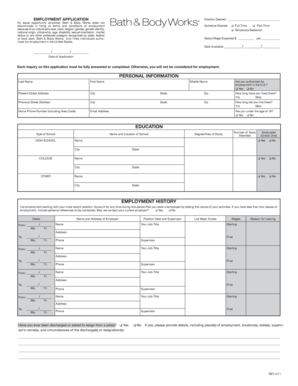 Bath & Body Works Employment Application