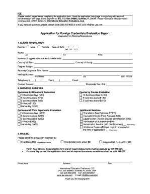 Application for Foreign Credentials Evaluation Report