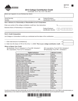 Montana College Contribution Credit Form