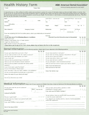 ADA Health History Form