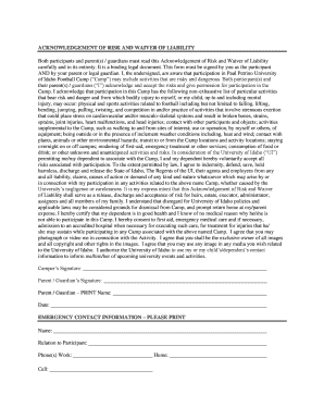 Acknowledgement of Risk and Waiver of Liability