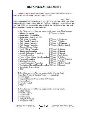 New York Retainer Agreement for Family Court Cases