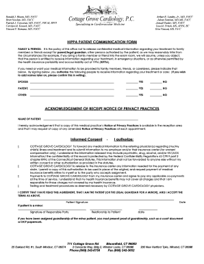 Fillable Online Hippa Form Cottage Grove Cardiology Pc Fax