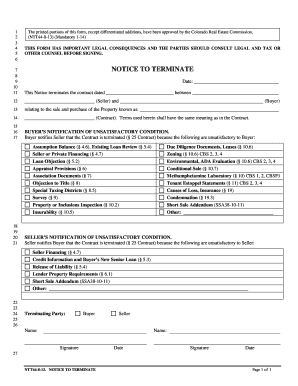 Colorado Notice to Terminate Real Estate Contract