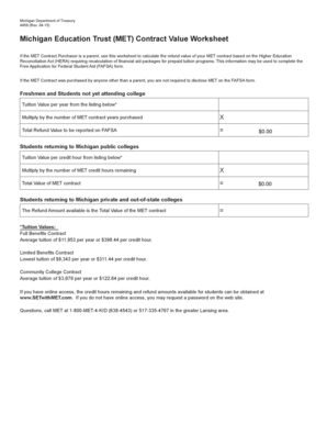 Michigan Education Trust Contract Value Worksheet