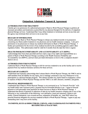 Outpatient Physical Therapy Consent and Agreement