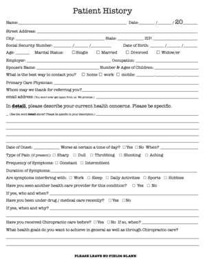 Patient History and Chiropractic Care Consent Form
