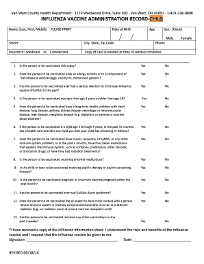 Influenza Vaccine Administration Record - Child