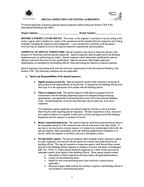 Special Inspection and Testing Agreement