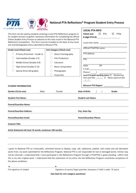 National PTA Reflections Program Student Entry Form