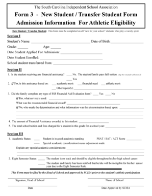 South Carolina Independent School Association New Student Form