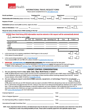 International travel request form export control considerations ra