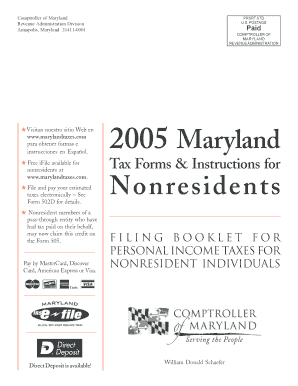 Formulario de Impuestos sobre la Renta de No Residentes de Maryland