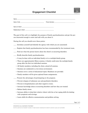 Family Psychoeducation Engagement Checklist