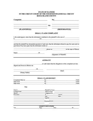 Illinois Small Claim Complaint