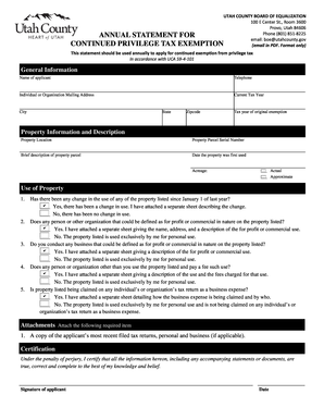 Utah County Continued Privilege Tax Exemption