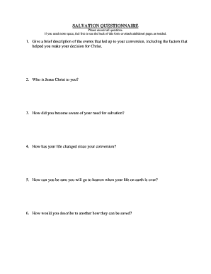 Fillable Online SALVATION QUESTIONNAIRE Fax Email Print - pdfFiller