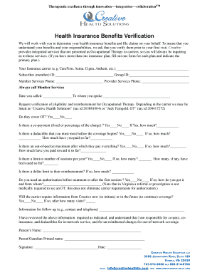 Health Insurance Benefits Verification Form