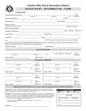 Tualatin Hills Park Recreation District Registration Form
