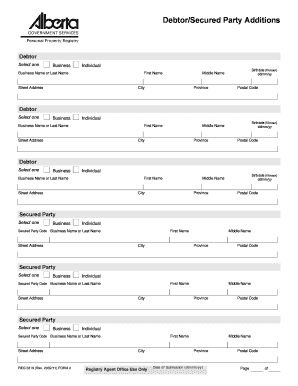 Debtor Secured Party Additions Form