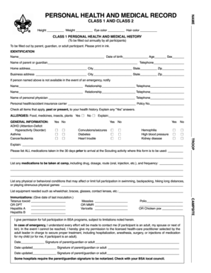 Boy Scouts of America Health and Medical Form