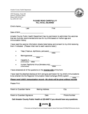 Amador County Child Vaccination Consent Form