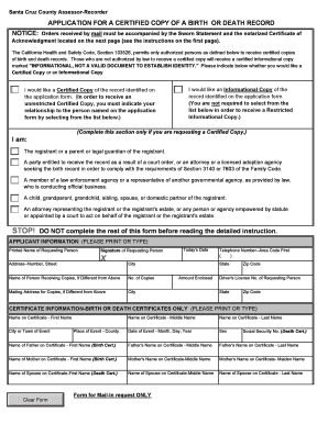 California Birth or Death Record Application