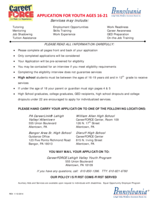 PA CareerLink Youth Application Form