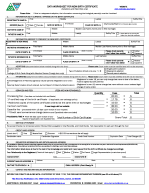 Colorado New Birth Certificate Data Worksheet