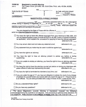 Texas Magistrate Juvenile Warning Form