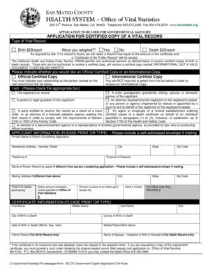 California Certified Copy of Vital Record Application
