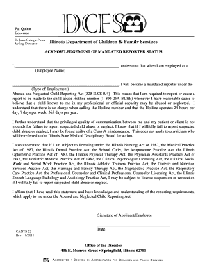 Illinois Mandated Reporter Acknowledgment Form