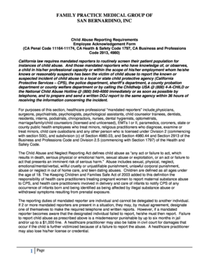 Child Abuse Reporting Requirements Employee Acknowledgement Form