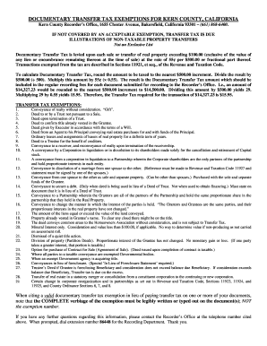 Fillable Online recorder co kern ca DOCUMENTARY TRANSFER TAX EXEMPTIONS