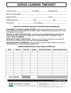 Service-Learning Hours Tracking Form