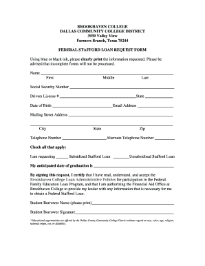 Federal Stafford Loan Request Form