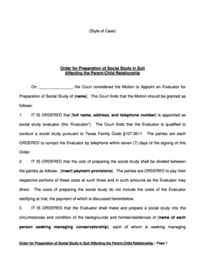 Order for Preparation of Social Study in Suit Affecting the Parent-Child Relationship