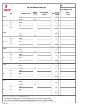 FICHA DE VERIFICAÇÃO DE MATERIAIS